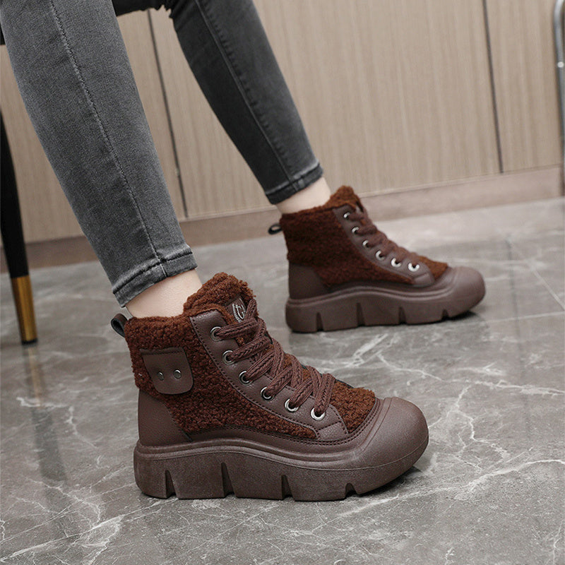 Veloura Lace-up High-top Flat Shoes For Ladies