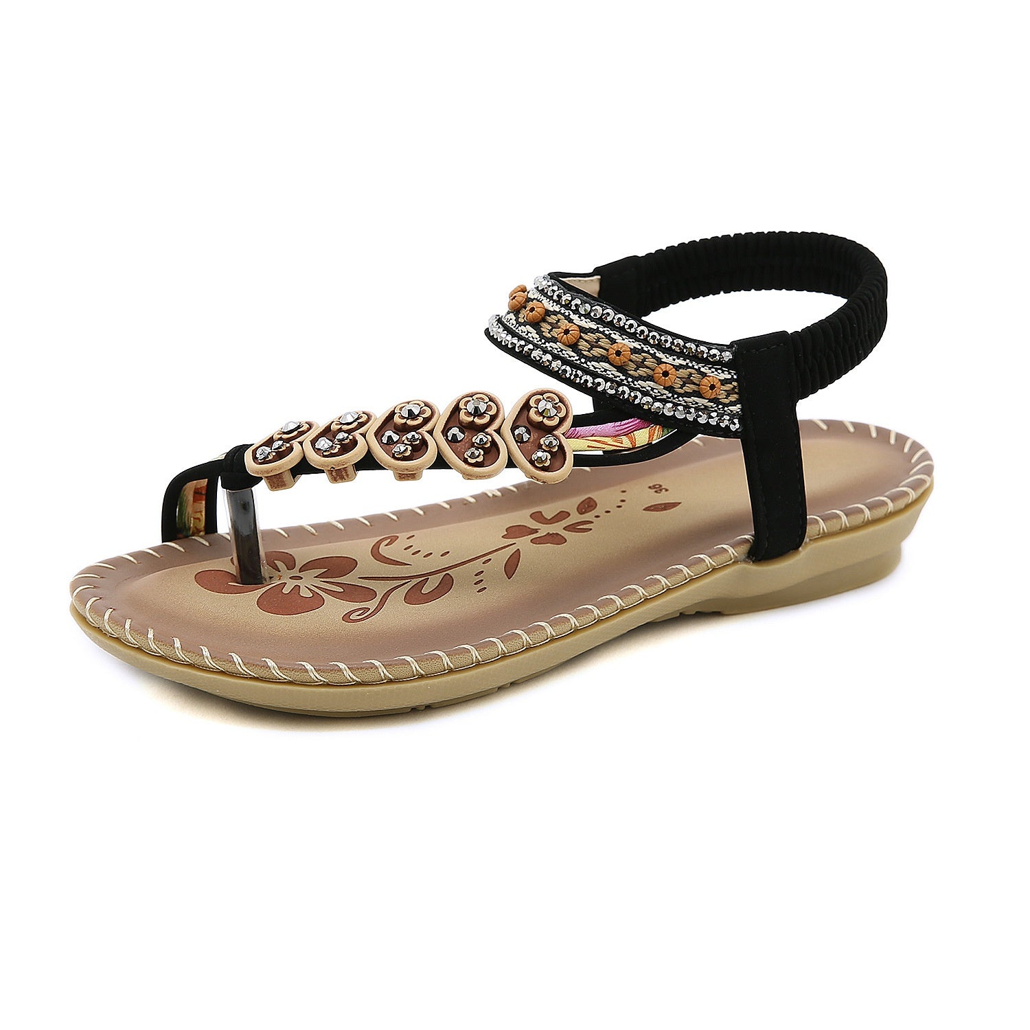 Veluora's Retro Rhinestone Plus Size Flip Flops Beach Sandals Flats