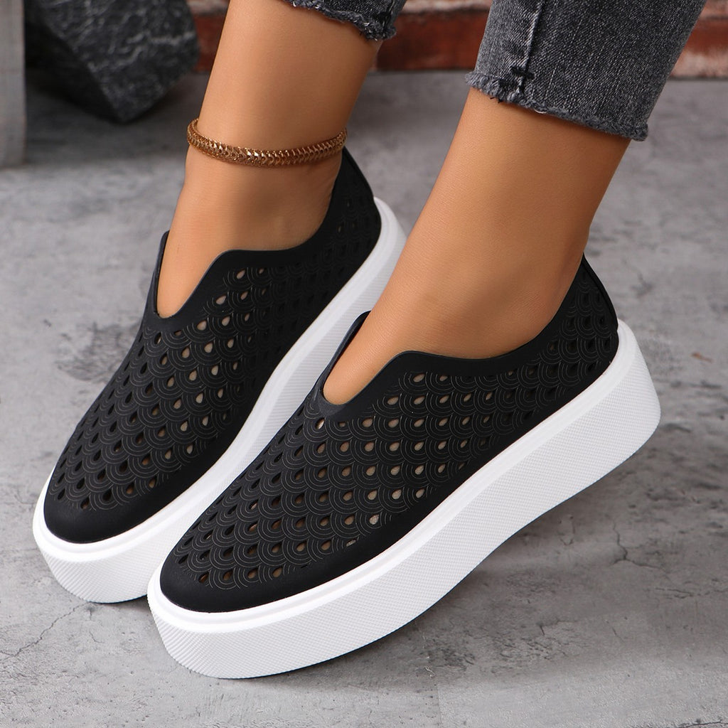 Fashion Hollow Flats Shoes Casual Versatile Thick Sole Slip-on Shallow Shoes For Women - Veloura