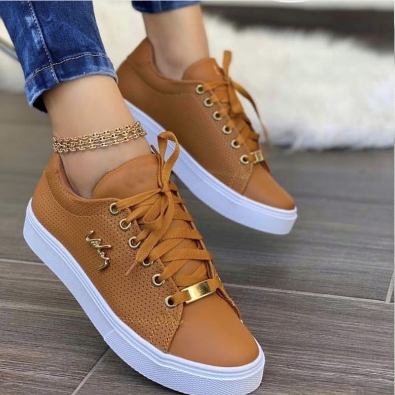 Women Flat Sneakers Breathable Lace-up Shoes For Girls - Veloura