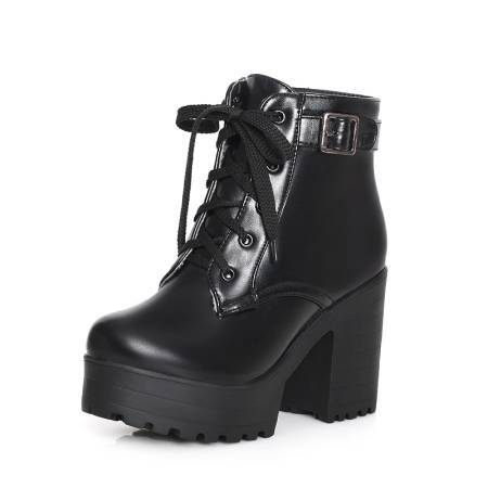Veloura's EAVE CAT 3 Color Winter Lace-Up Sexy Women Boots Fashion Platform High Square Heels Black Buckle Ankle Boots