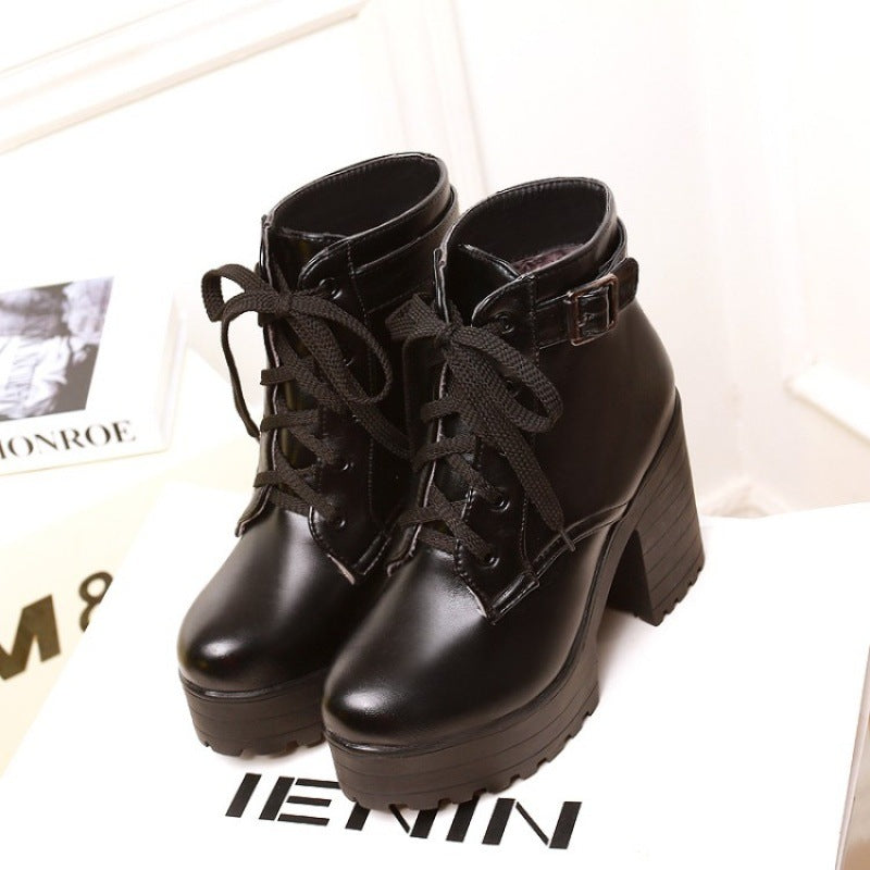 Veloura's EAVE CAT 3 Color Winter Lace-Up Sexy Women Boots Fashion Platform High Square Heels Black Buckle Ankle Boots