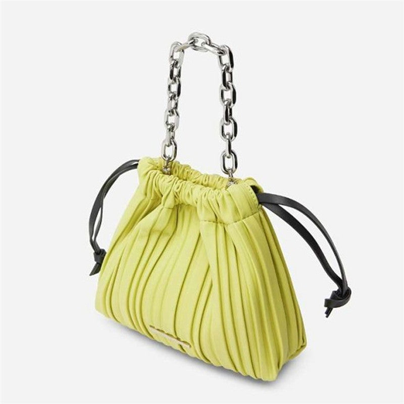 Veloura's Stitching Ruffled Drawstring Bucket Bag Women's Shoulder Diagonal Womens Bag
