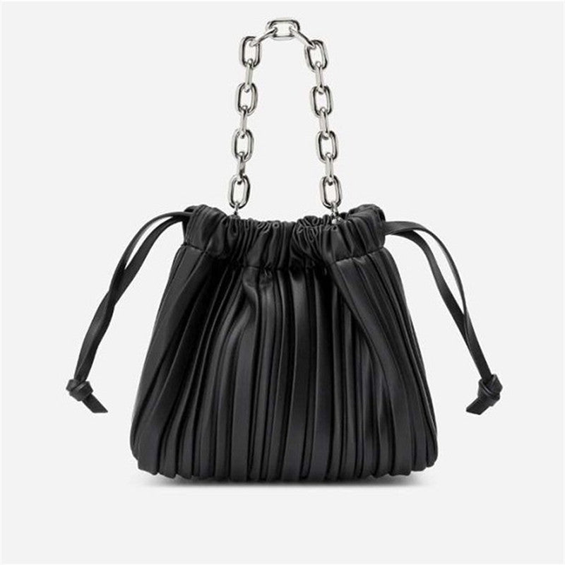 Veloura's Stitching Ruffled Drawstring Bucket Bag Women's Shoulder Diagonal Womens Bag
