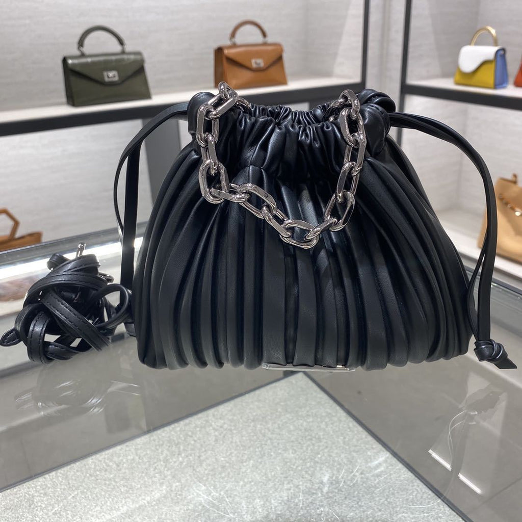 Veloura's Stitching Ruffled Drawstring Bucket Bag Women's Shoulder Diagonal Womens Bag