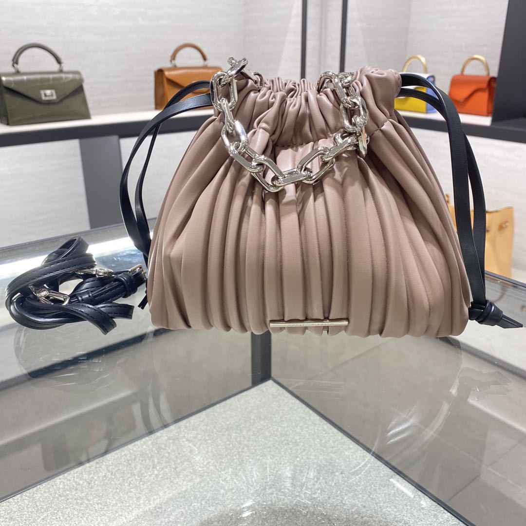 Veloura's Stitching Ruffled Drawstring Bucket Bag Women's Shoulder Diagonal Womens Bag