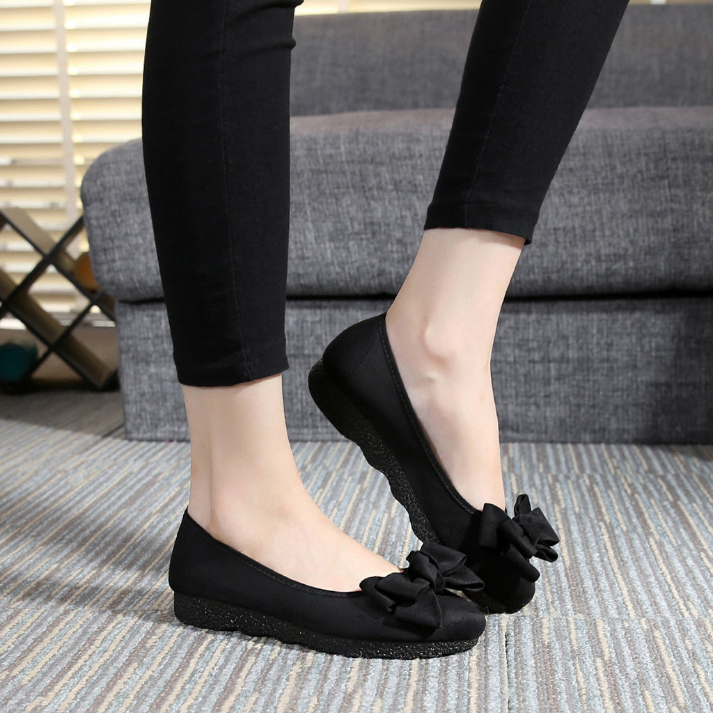Womens flats Shoes ballet Slip On Bow Round Toe  Ballerina - Veloura