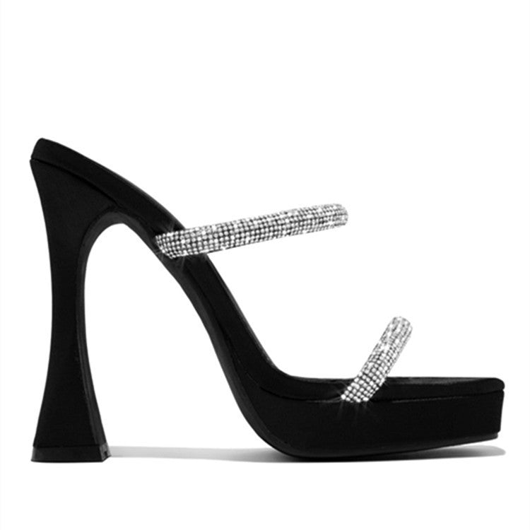 Sexy Rhinestones Square Toe High Heels