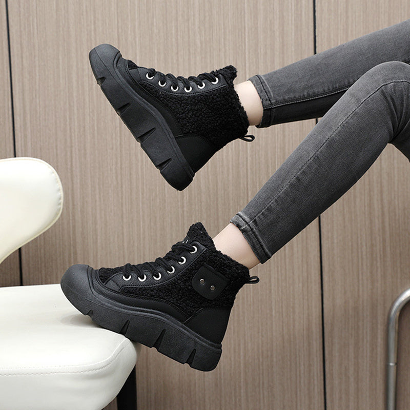 Veloura Lace-up High-top Flat Shoes For Ladies