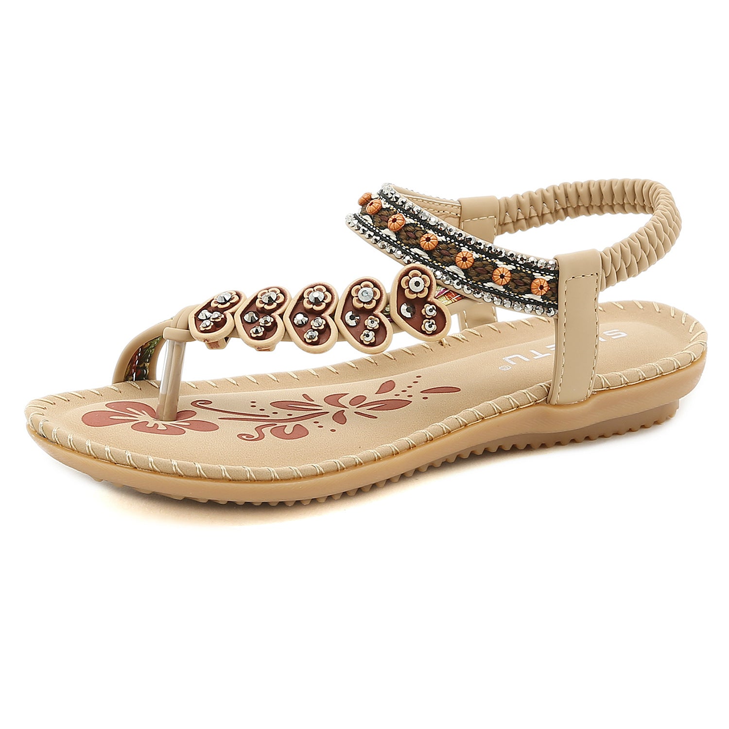 Veluora's Retro Rhinestone Plus Size Flip Flops Beach Sandals Flats