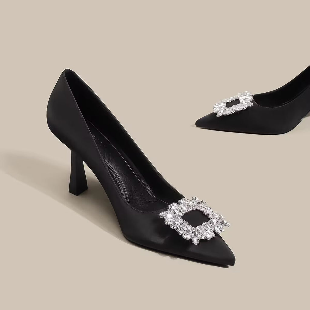 Veloura's French Pointed High Heels Women Temperament Bride Thin Solid Color