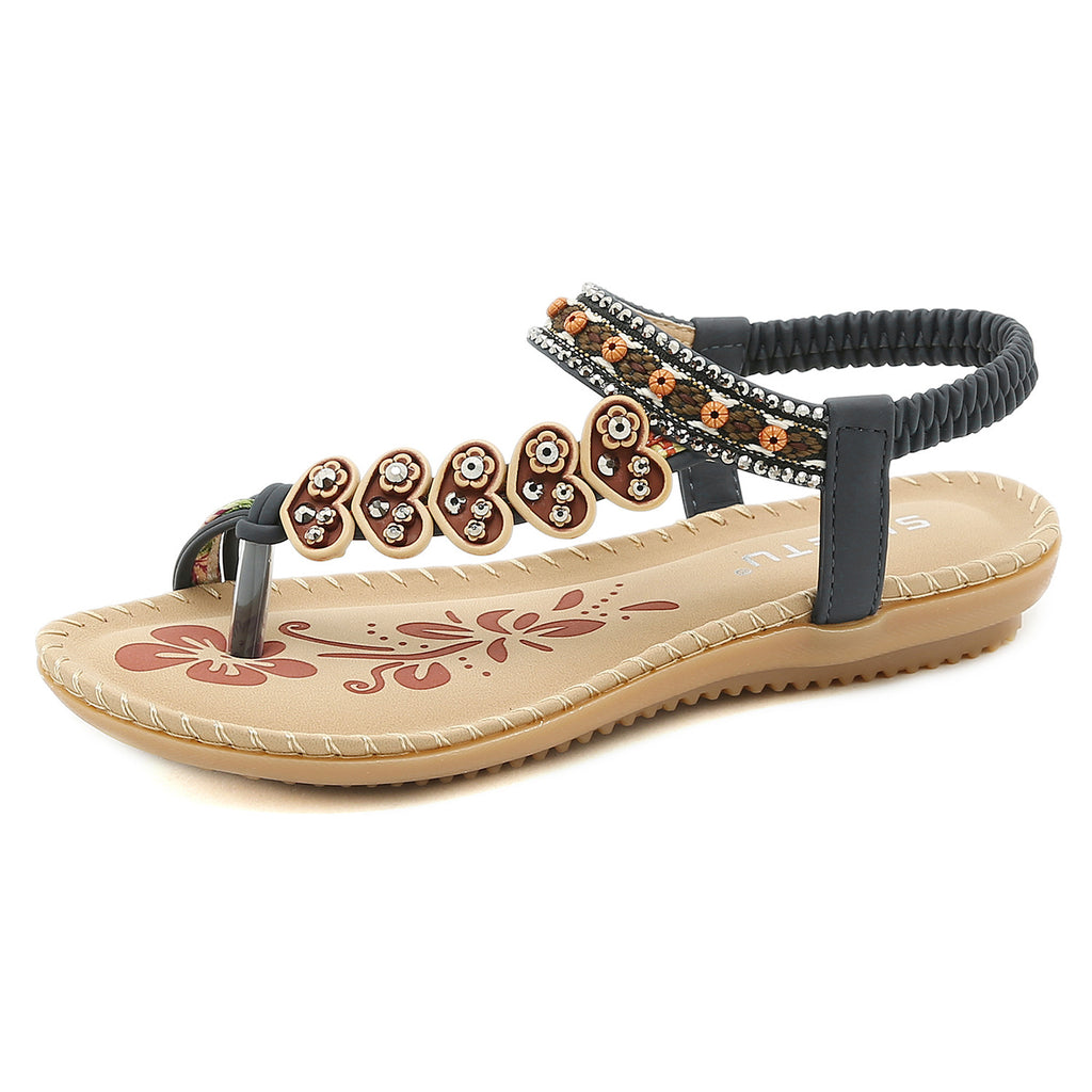 Veluora's Retro Rhinestone Plus Size Flip Flops Beach Sandals Flats