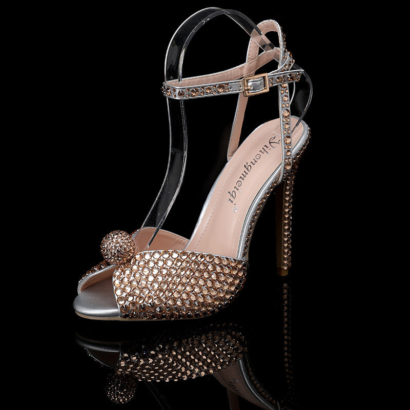 Veloura New Peep-toe Shallow Mouth Rhinestone Pearl Woman High-heeled Shoes