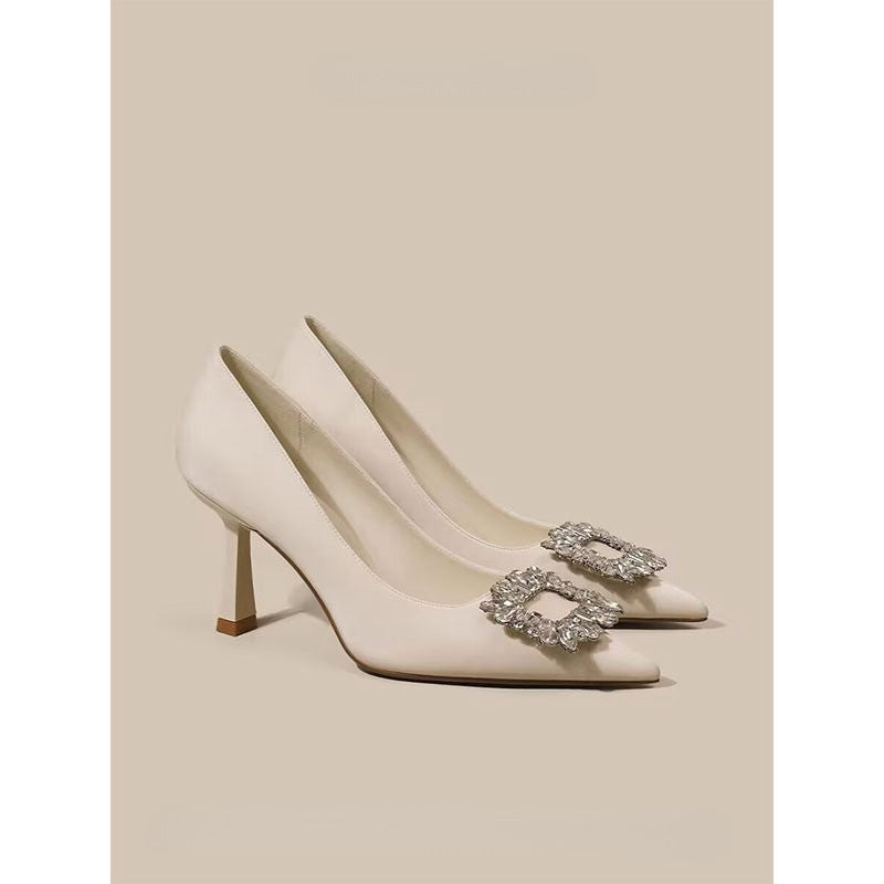 Veloura's French Pointed High Heels Women Temperament Bride Thin Solid Color