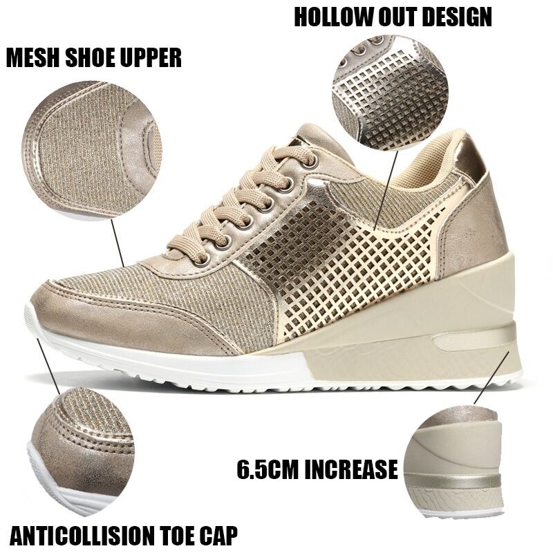 Veloura's Women Lace-up Sneakers Height Increasing 6.5cm Flats Walking Shoes