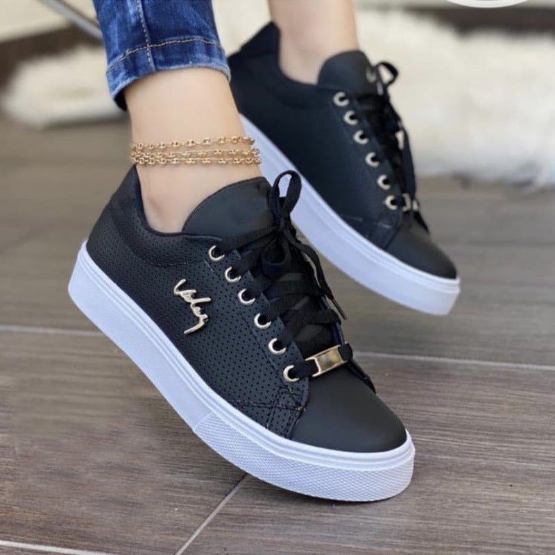Women Flat Sneakers Breathable Lace-up Shoes For Girls - Veloura