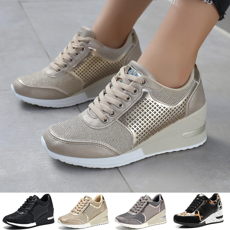 Veloura's Women Lace-up Sneakers Height Increasing 6.5cm Flats Walking Shoes