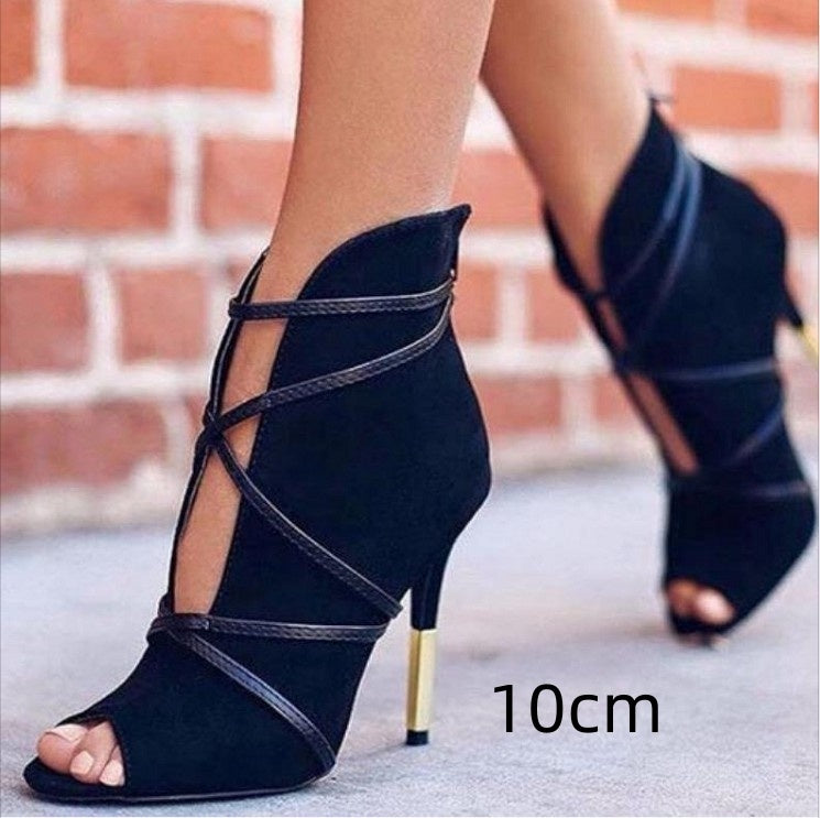 Pointed cross strap high heels