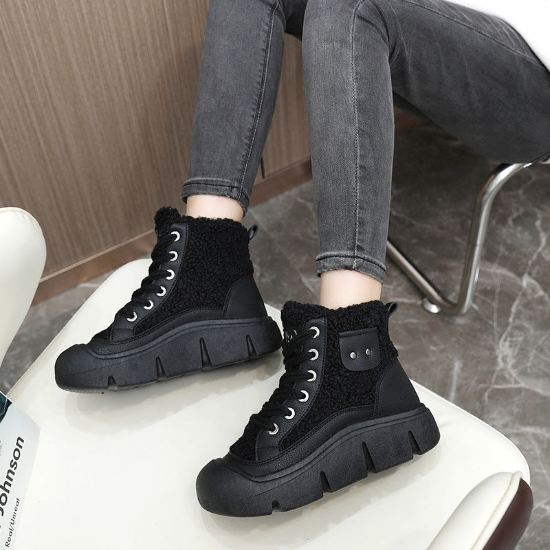 Veloura Lace-up High-top Flat Shoes For Ladies